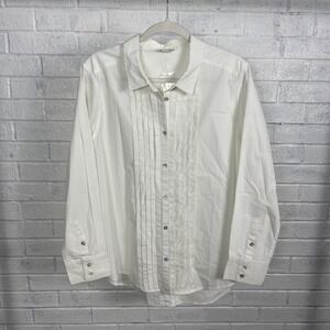 Sundance Pintuck Button Down Shirt White Cotton Womens XL Boho Western Office